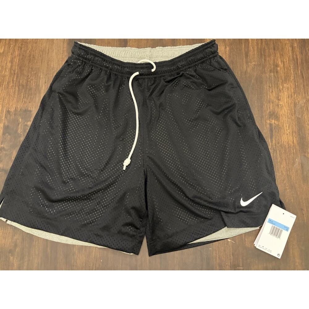 Nike Dri-Fit Shorts Mens Med Gray Black Mesh Reversible Loose Fit NWT